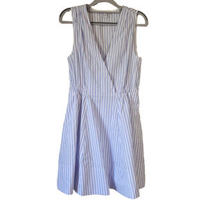 Derek Lam 10 Crosby Striped Wrap Dress Sleeveless Fit Flare Blue Pink Sz 4